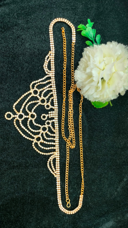 Dazzling Stone Worked Antique Gold Unique Designed Hip Chain For Women