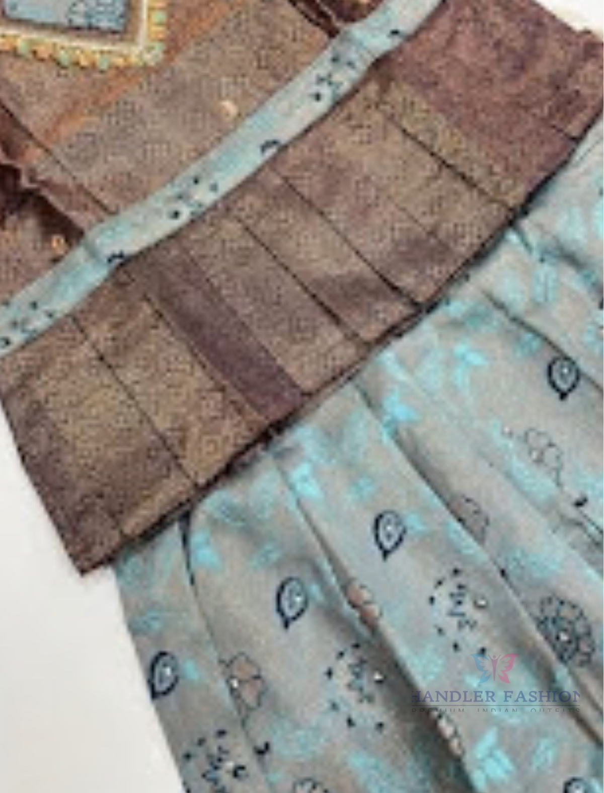 Amazing Copper And Blue Color Langa Set With Designer Zari Work For Girls In Chandler