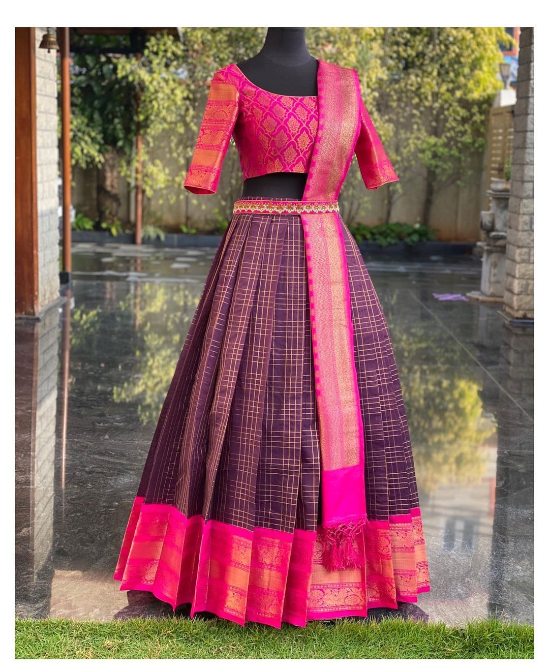 Alluring Purple Color Kanjeevaram Silk Half saree Lehenga Choli With Pattu Dupatta