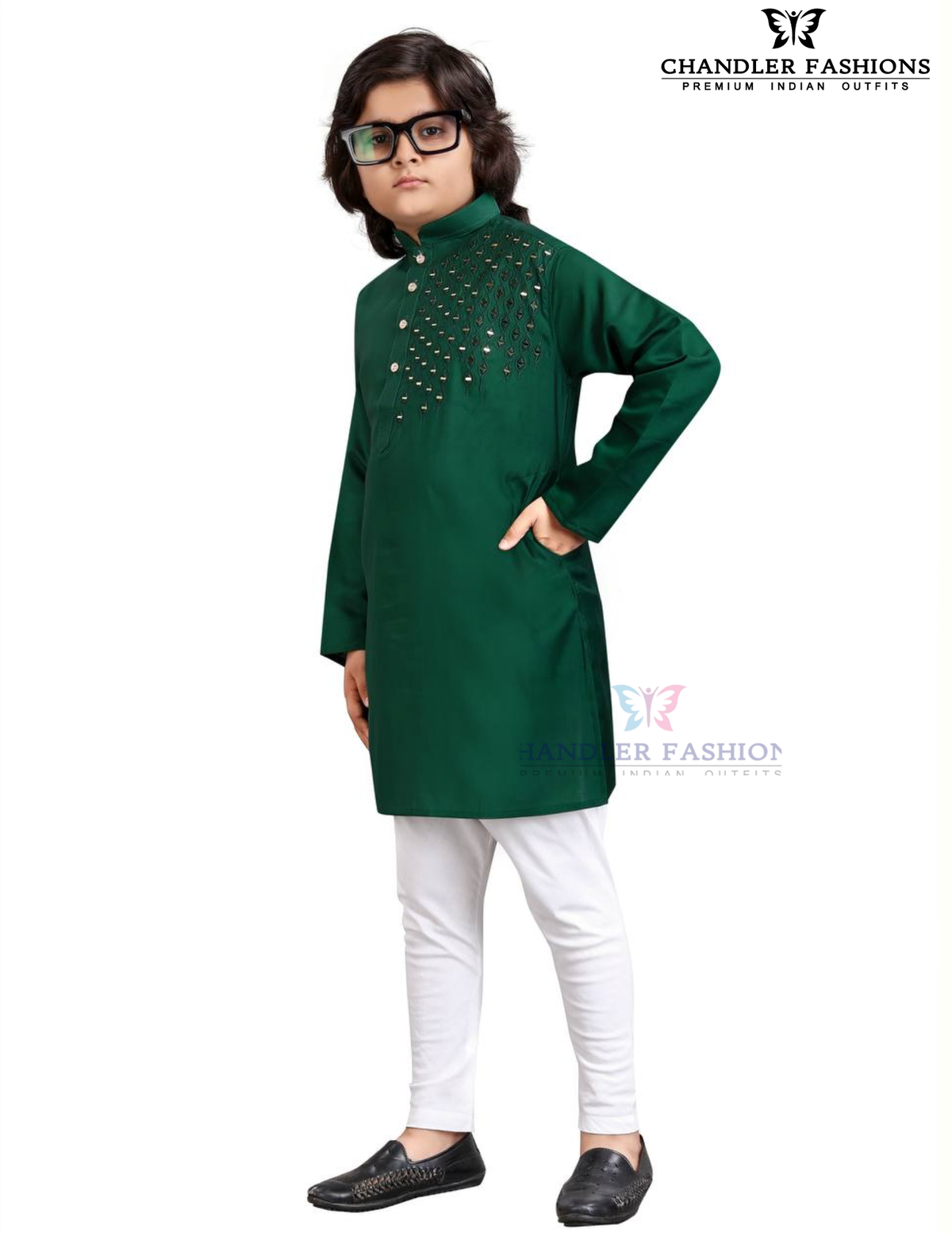 Green Color Silk With Embroidery Work Kurta Pajama Set For Kids Near Me