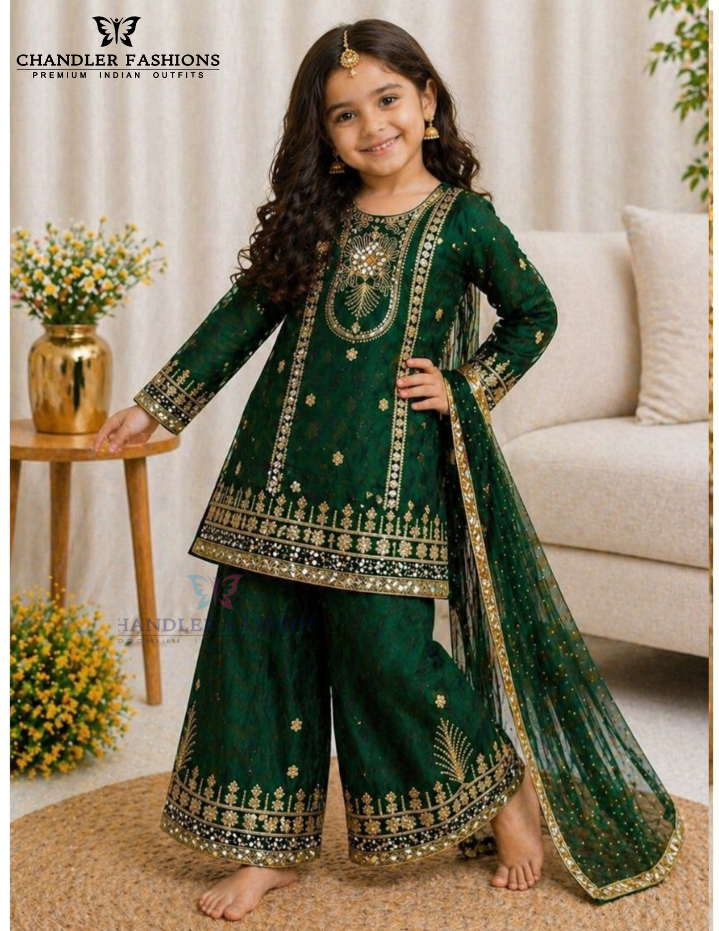 Green Color Fendy Silk With Embroidery And Sequins Work Palazzo Suits For Girls Near Me