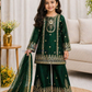Smashing Green Color Fendy Silk With Embroidery And Sequins Work Palazzo Suits For Girls