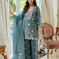 Blue Color Moss Embroidery Work Palazzo Suits In Mesa