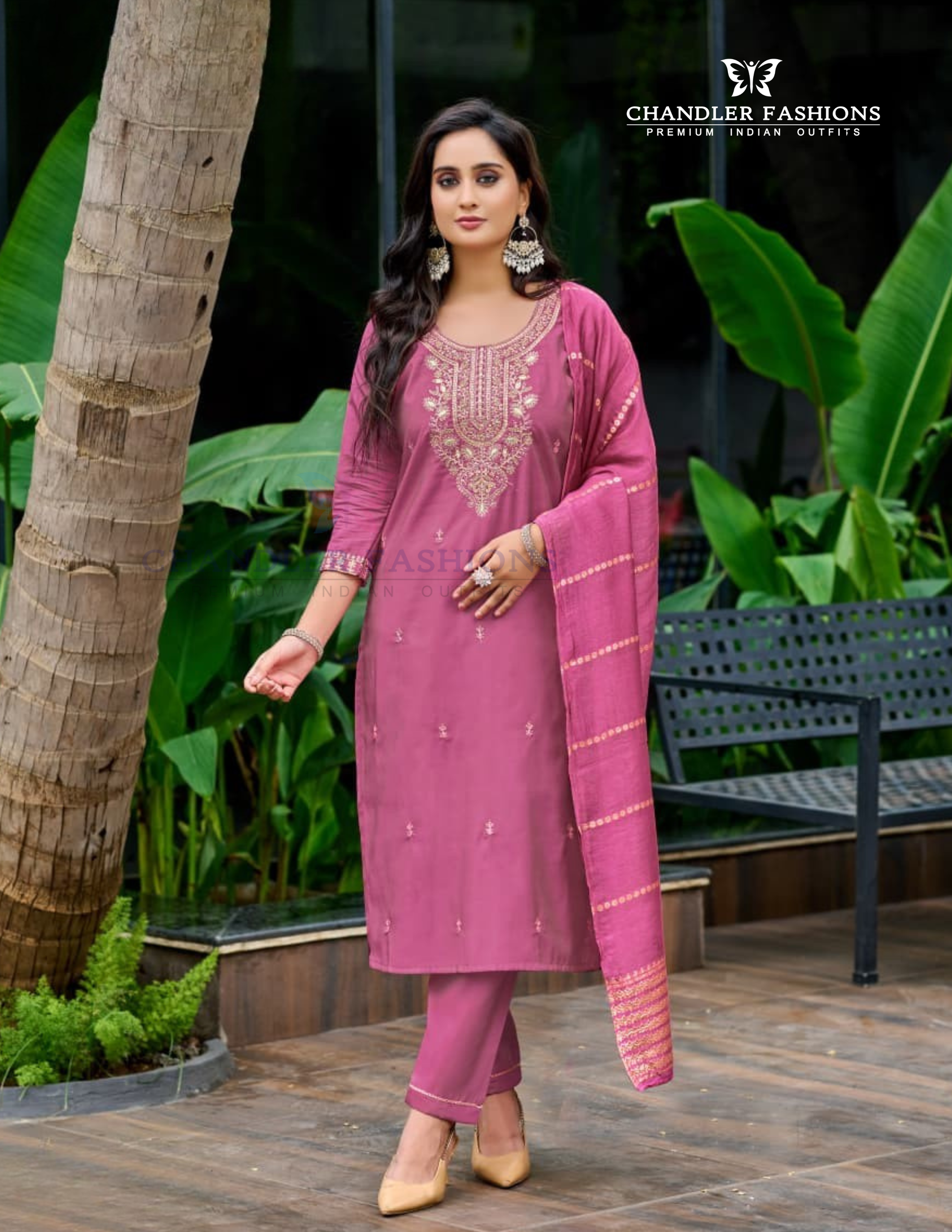 Gorgeous Pink Color Salwar Suits Embroidery Work With Dupatta Set For Women