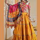 Charming Yellow Colored Rayon Ready Mirror Lace Work Chaniya Lehenga Choli With Dupatta