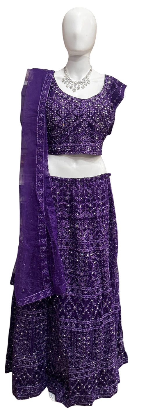 Alluring Purple Color Georgette With Embroidery And Mirror Work Lehenga For Women