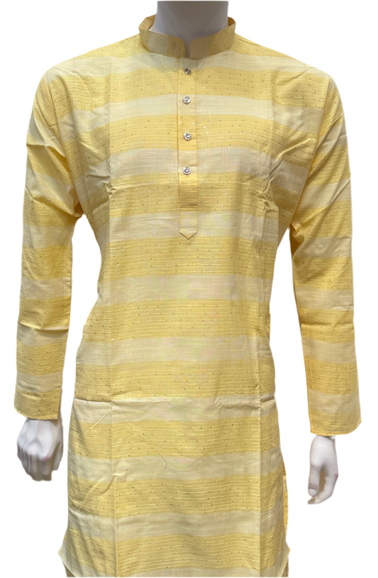 Alluring Yellow Color Cotton Kurta With Pajama For Men