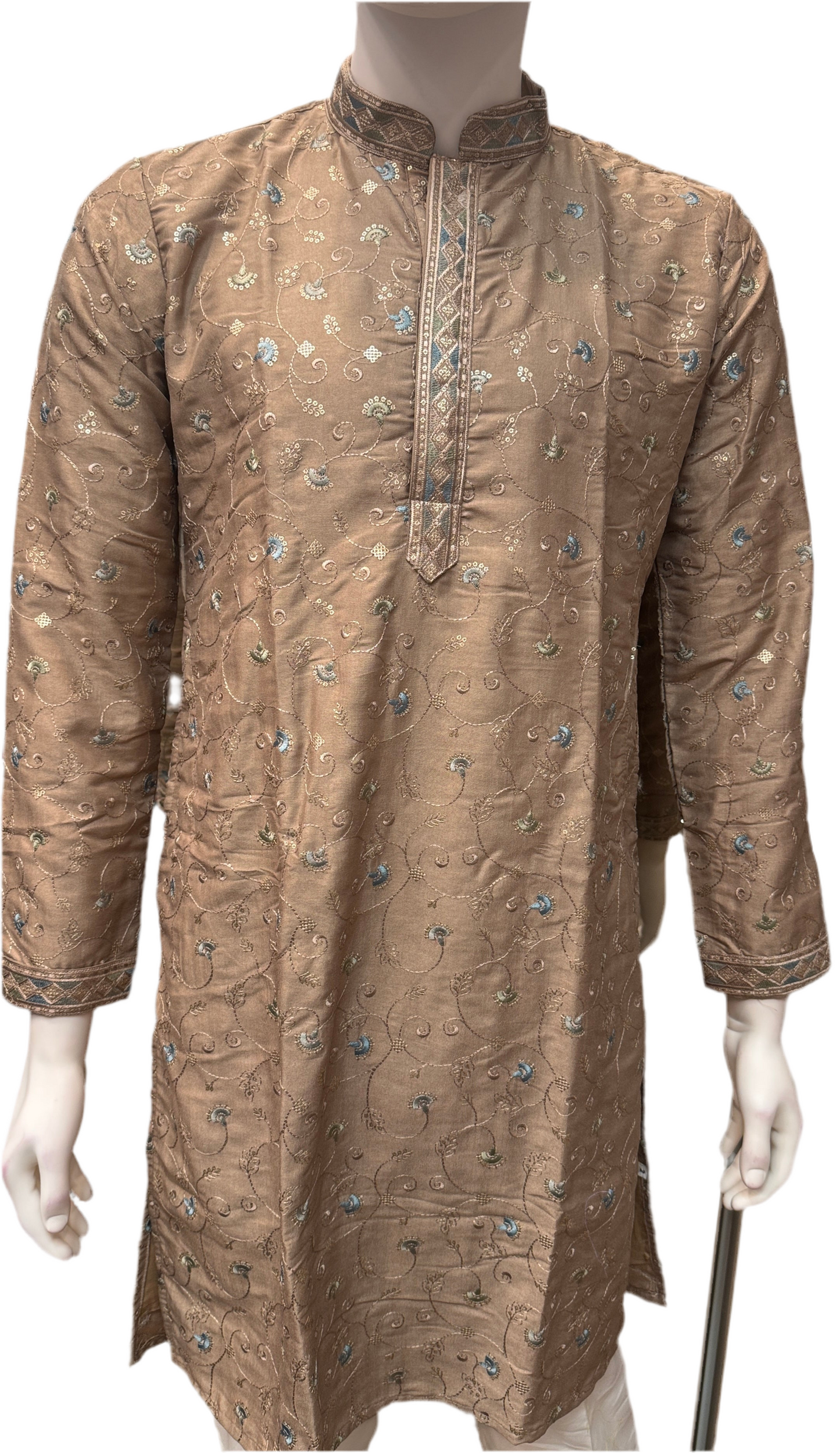 Appealing Brown Color Silk Kurta Suit With Embroidery Flower Work For Men