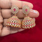 Alluring Pink And White Color Stones With Gold Plated Jhumkas For Women