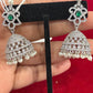 White And Green Stones American Diamond Jhumkas With White Pearls Near Me