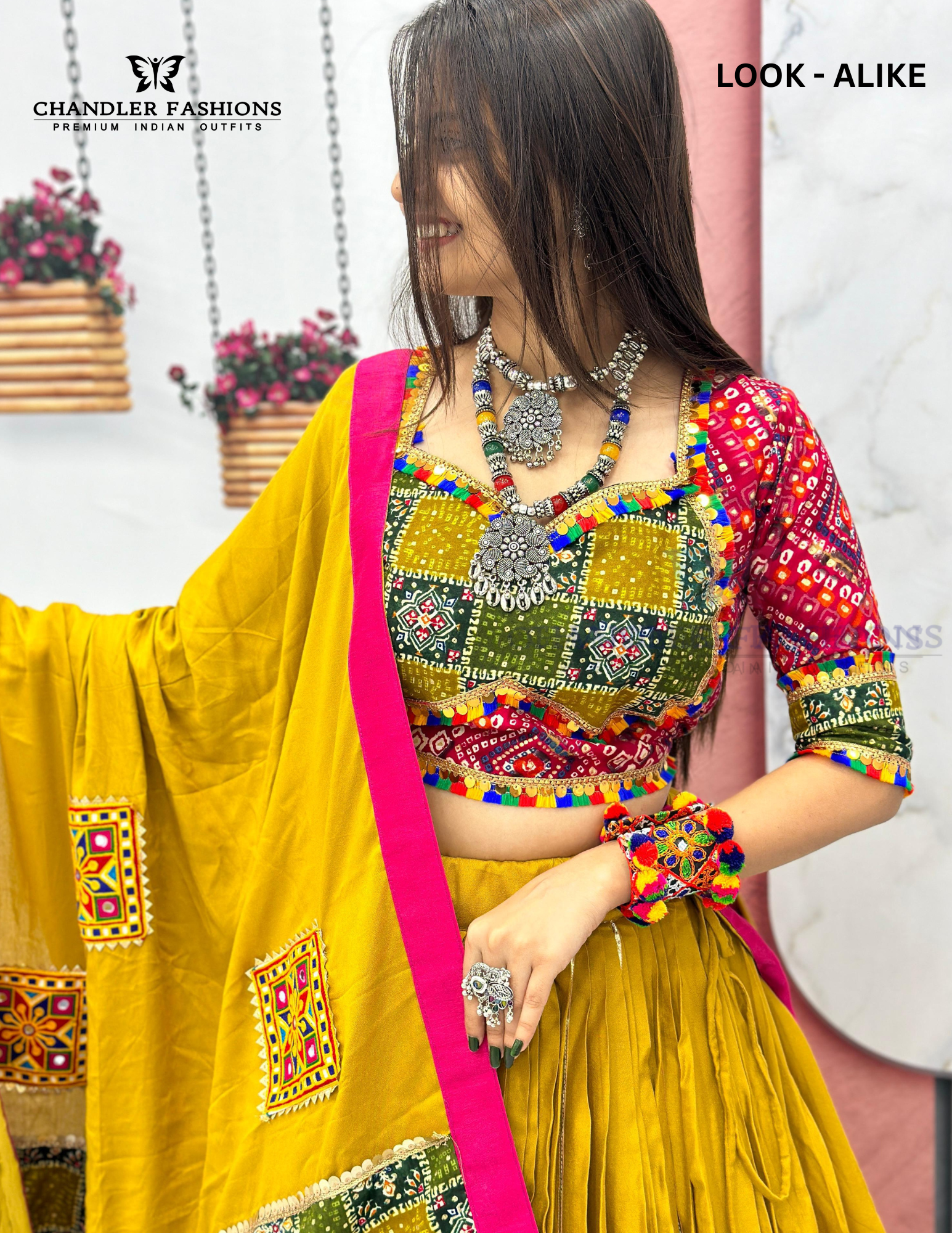 Multicolored Heavy Gamthi Work Chaniya Choli Set In Mesa