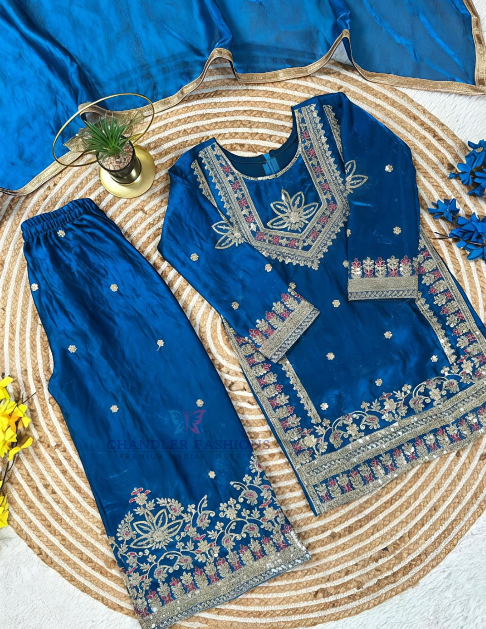 Fendy Silk Embroidery And Sequins Work Palazzo Suits In Chandler