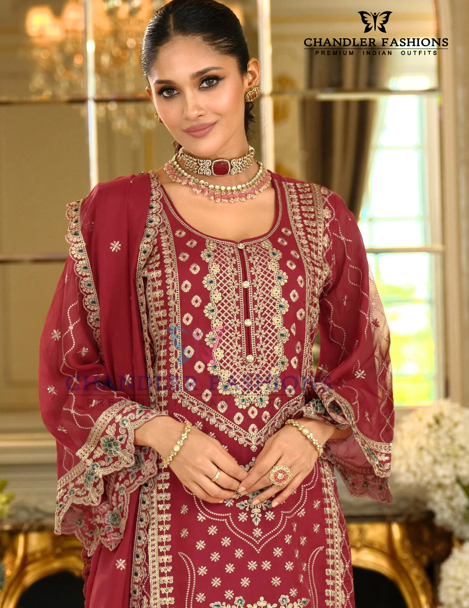 Charming Maroon Color Soft Organza Salwar Suits In USA