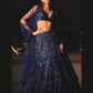 Stunning Dark Blue Color Net With Sequins And Dori Work Lehenga For Women