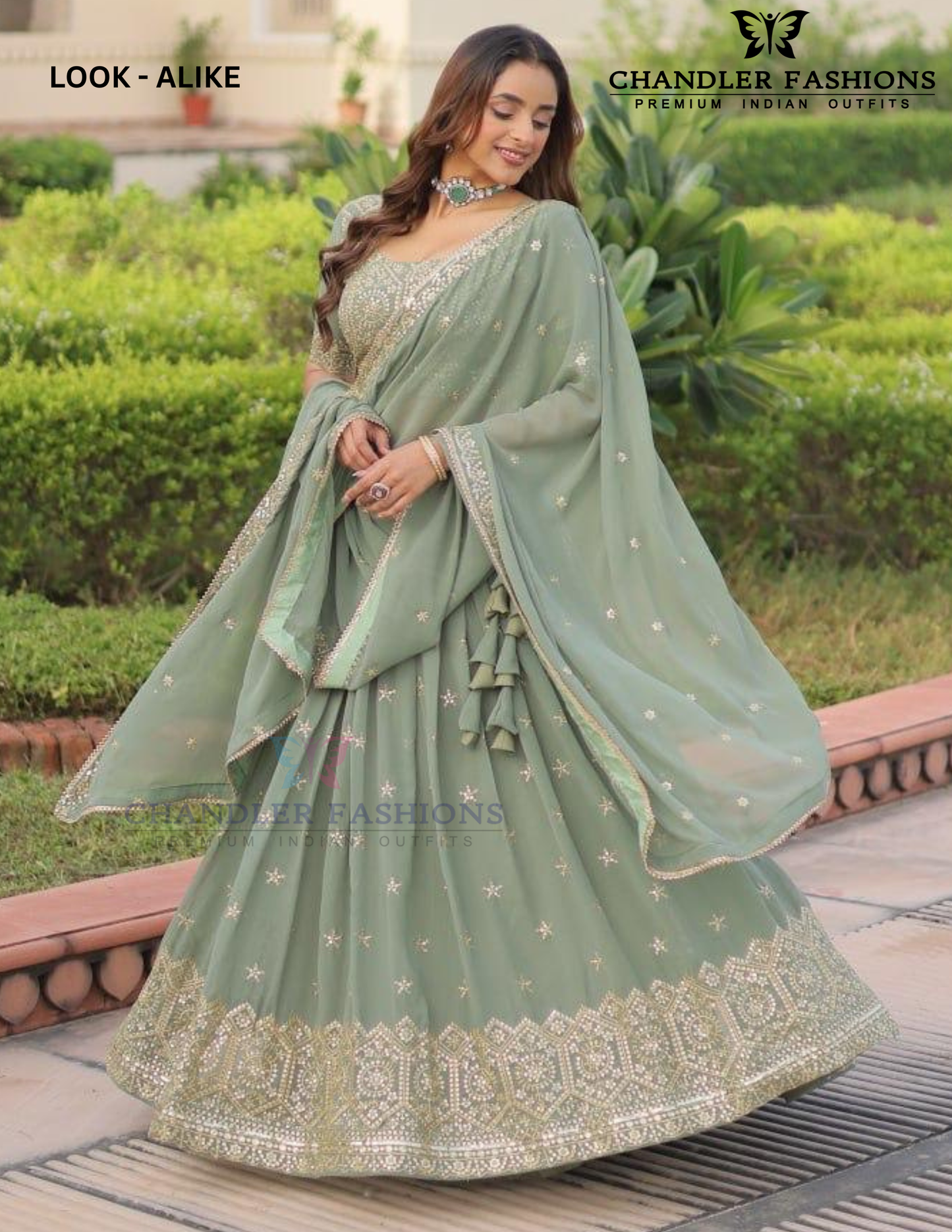 Pista Green Color Faux Georgette With Embroidery And Sequins Work Lehenga Choli In Yuma