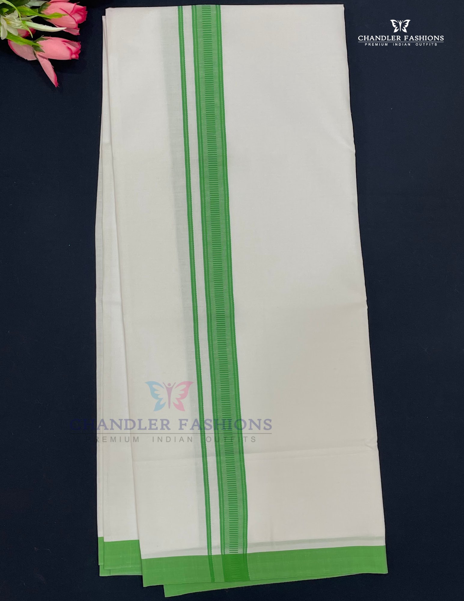 Men's White Color Cotton Dhoti With Green Border Near Me