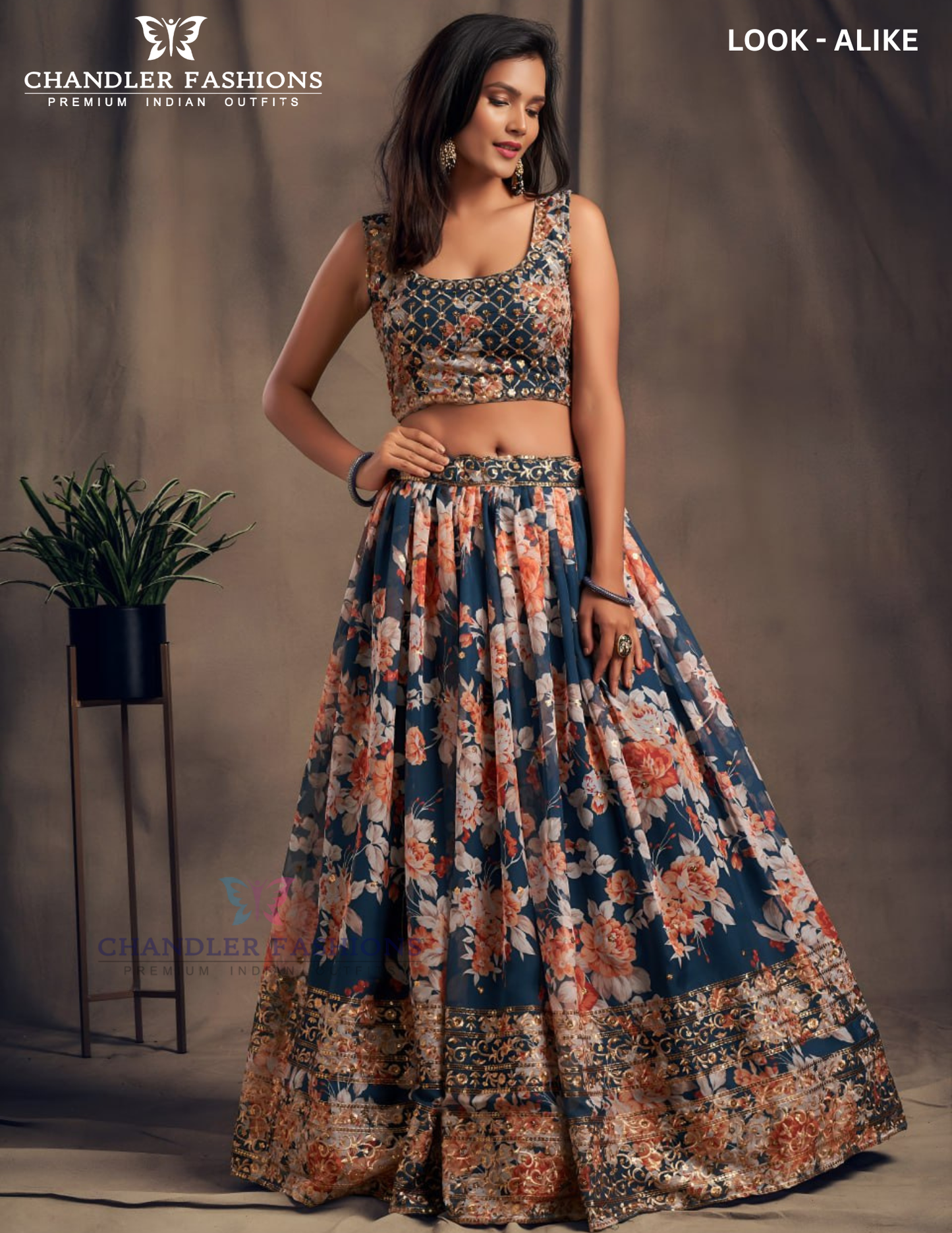 Navy Blue Color Organza With Sequins And  Work Lehenga In USA