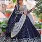 Alluring Dark Blue Color Embroidery Work With Georgette Lehenga Choli For Women