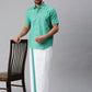 Rama Green Color Half Sleeve Cotton Dhoti Set With Fancy Border For Men
