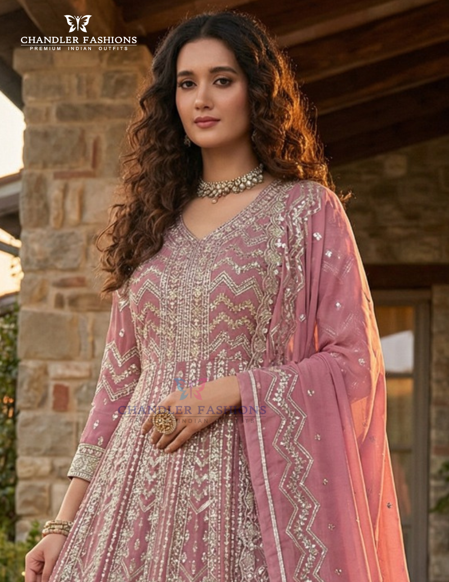 Pink Color Georgette With Heavy Zari And Thread Embroidery Work In USA