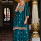 Exquisite Teal Blue Color Heavy Chinon Palazzo Suits With Embroidery Work For Women