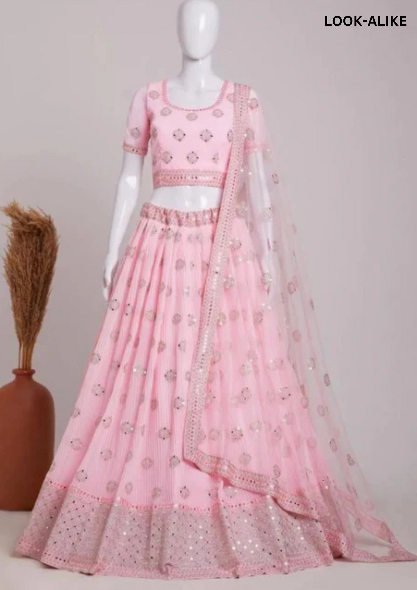 Charming Pink Colored Heavy Georgette Embroidery And Sequins Work Lehenga Choli With Dupatta Set For Women