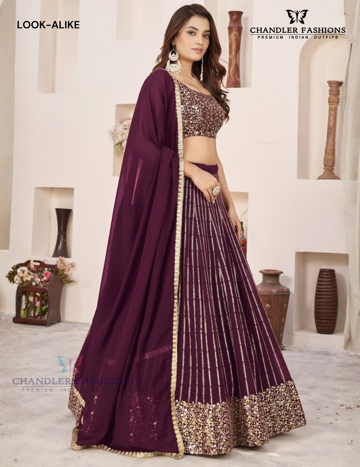 Wine Color Georgette Lehenga Choli With Sequins And Embroidery Work Near Me
