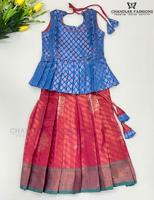 Gorgeous Blue And Pink Color Art Silk Langa Sets For Girls