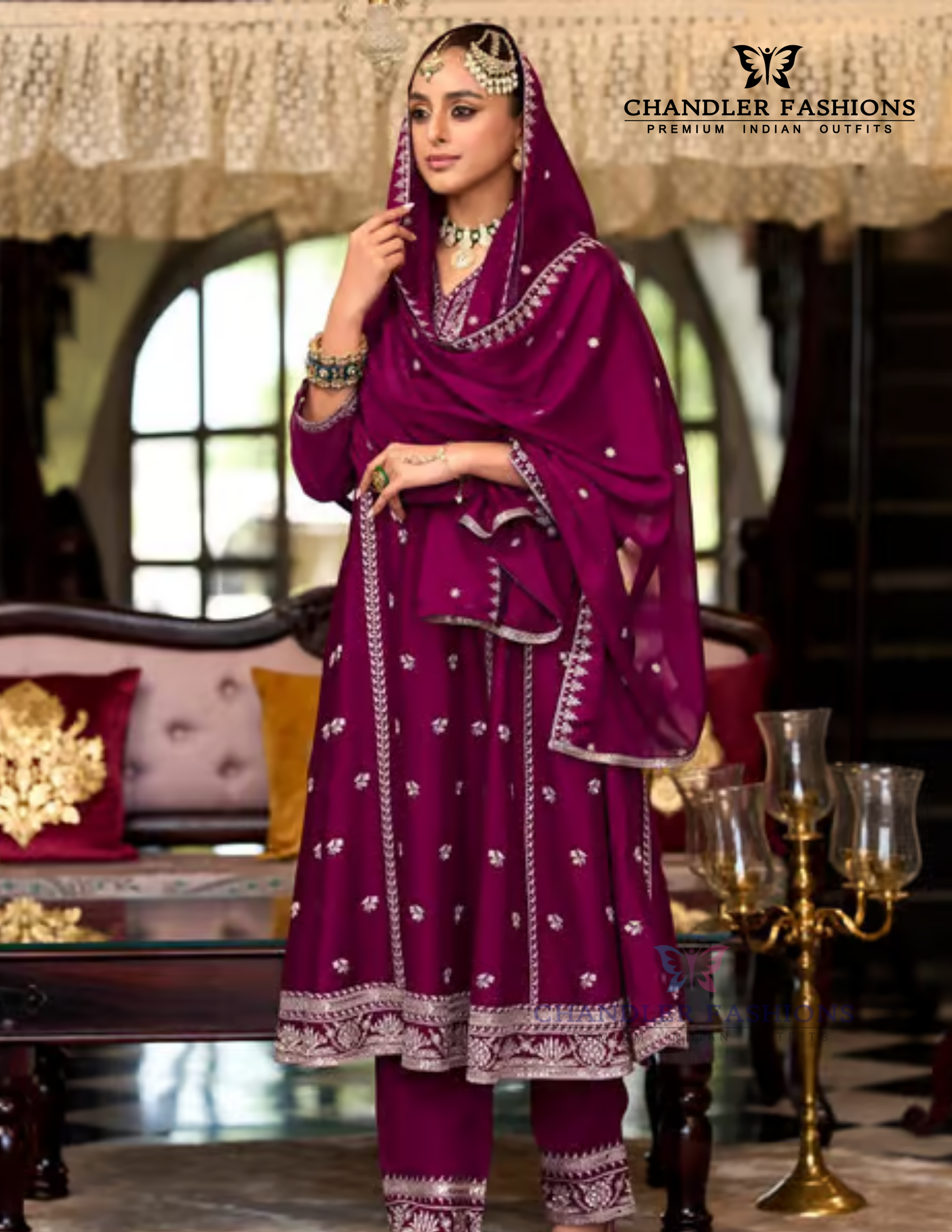 Beautiful Wine Color Heavy Chinon Salwar Suits With Embroidery Work Near Me