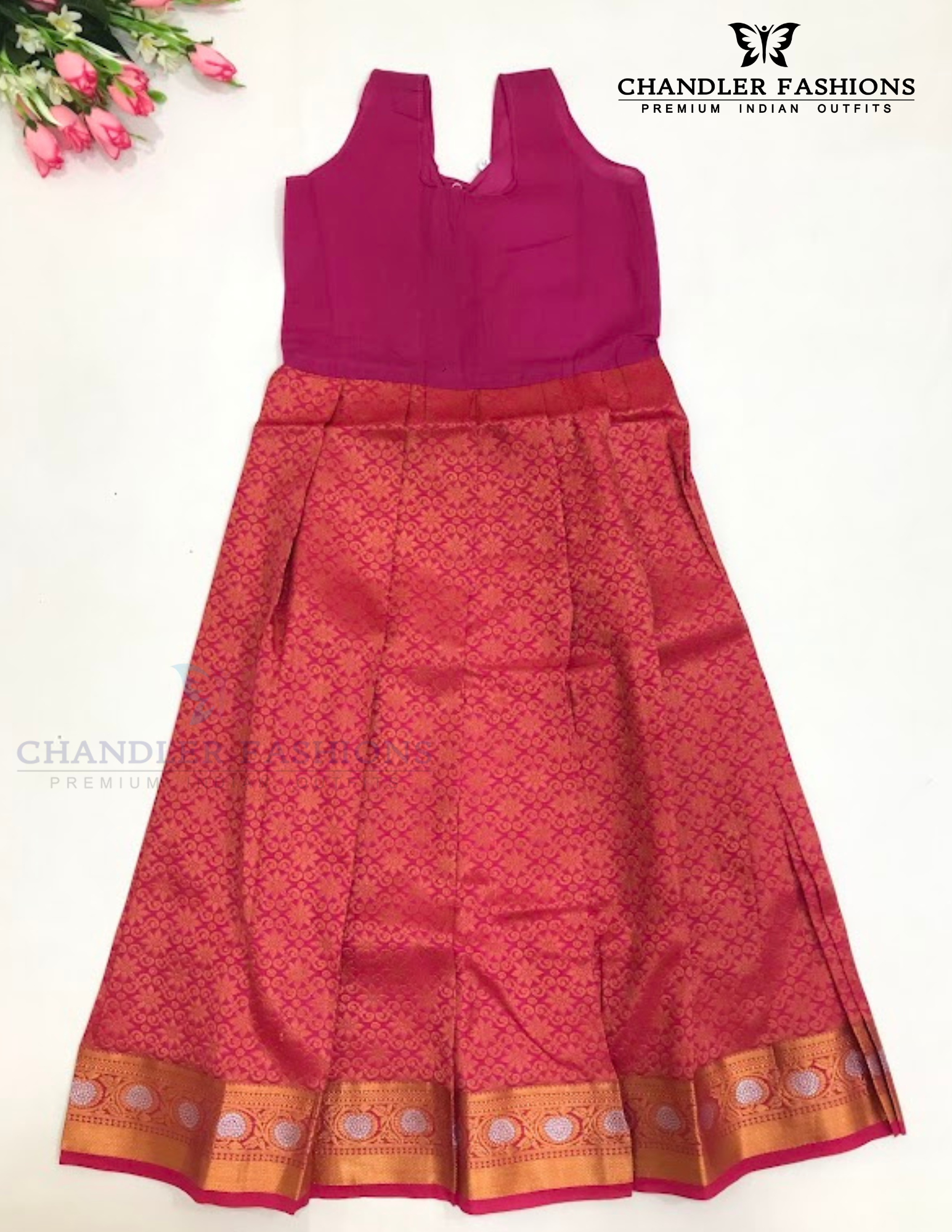 Appealing Green And Pink Color Stone Work With Silk Langa set For Girls In Yuma