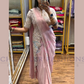 Stunning Light Pink Color Ready To Wear Chinon Embroidery Saree For Women