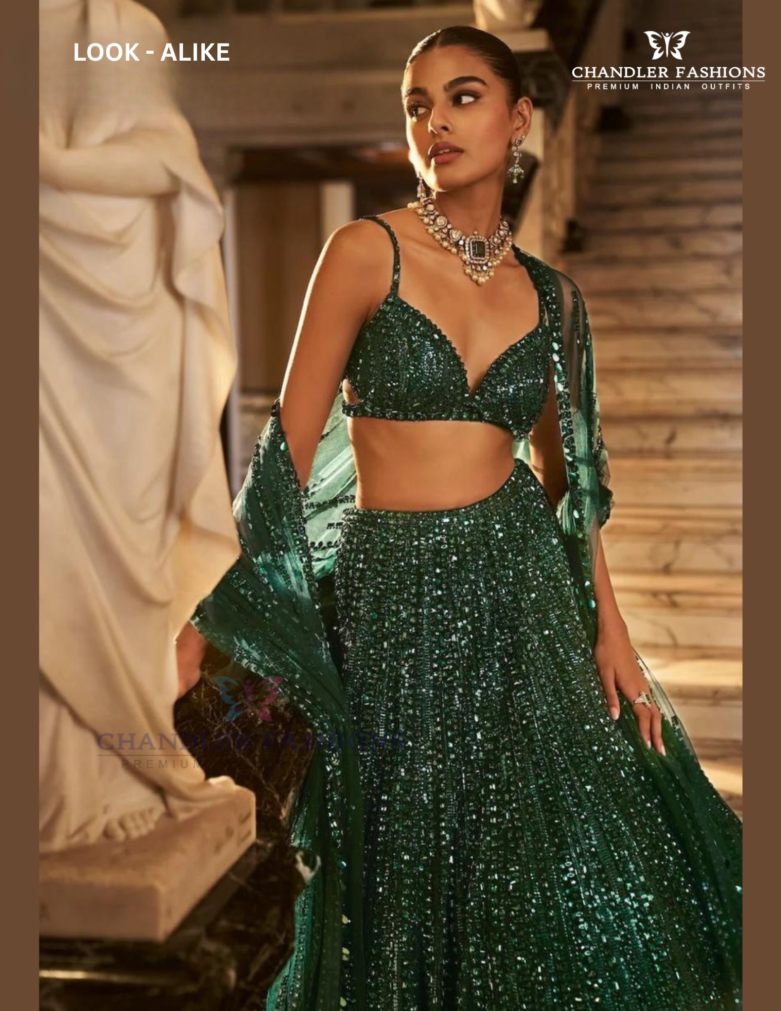 Green Color Rainbow Sequins And Dori Work Lehenga In USA
