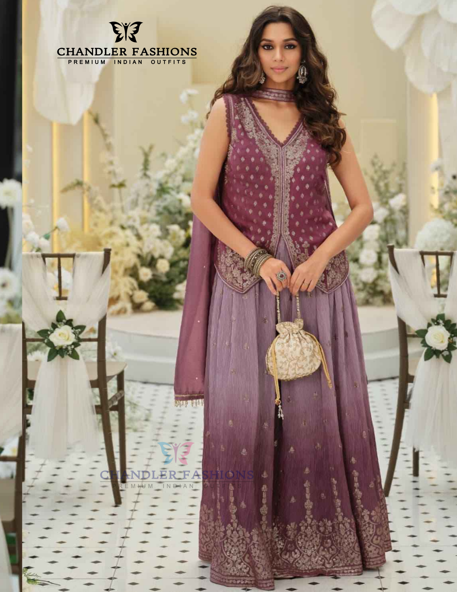 Elegant Purple Color Pure Viscose Palazzo Suits With Embroidery Work For Women