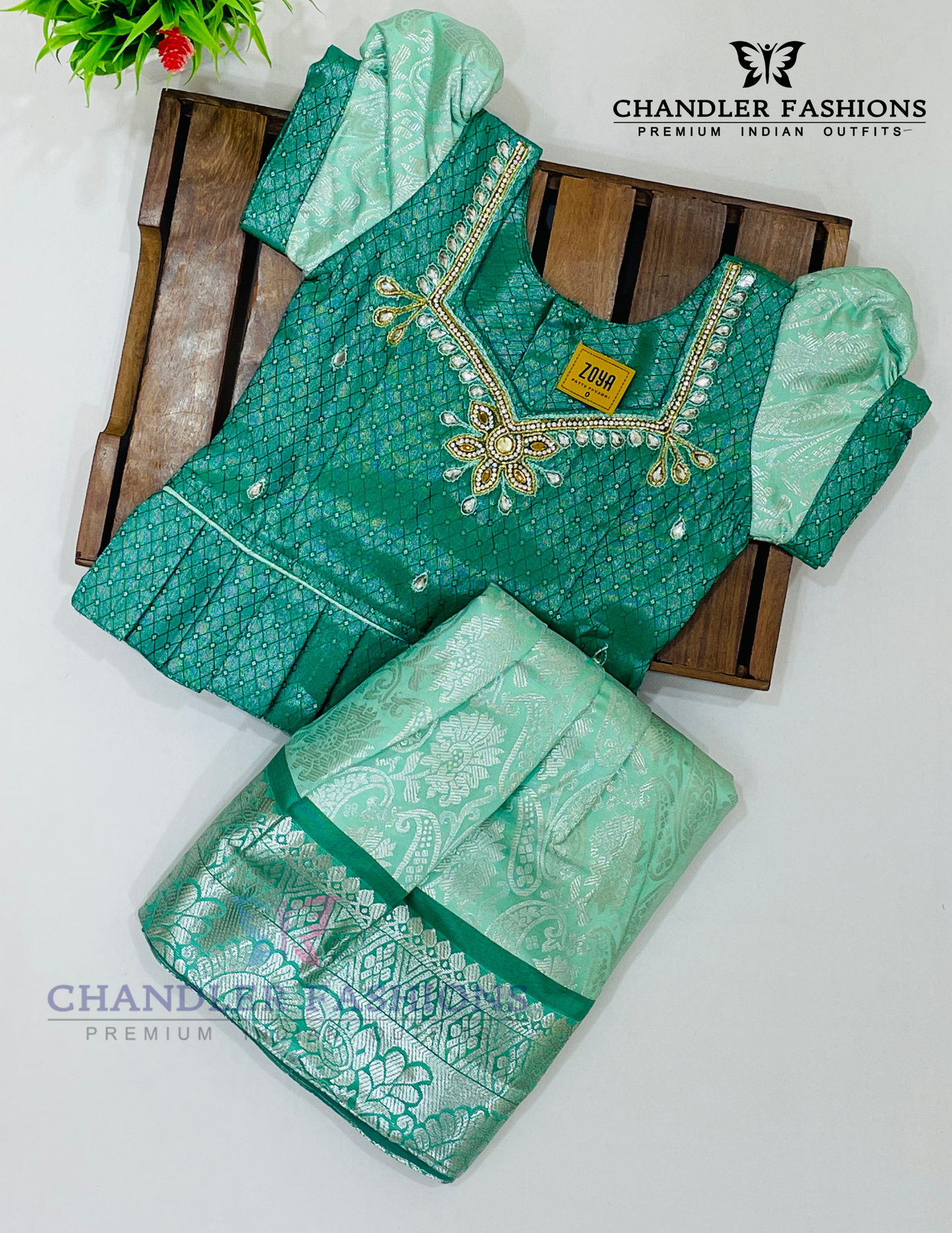 Attractive Green Color Art Silk Langa Set With Stone Work Near Me