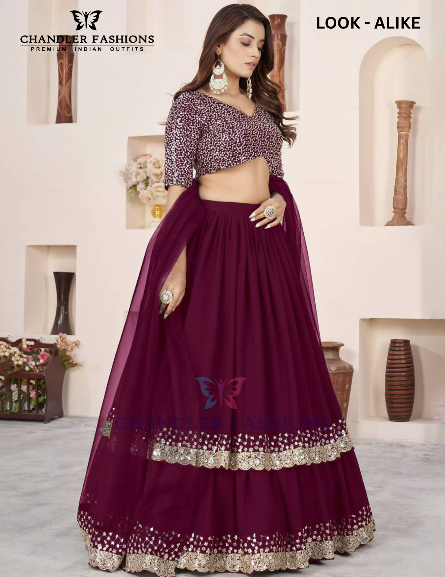 Wine Color Georgette With Embroidery Work Lehenga In Chandler
