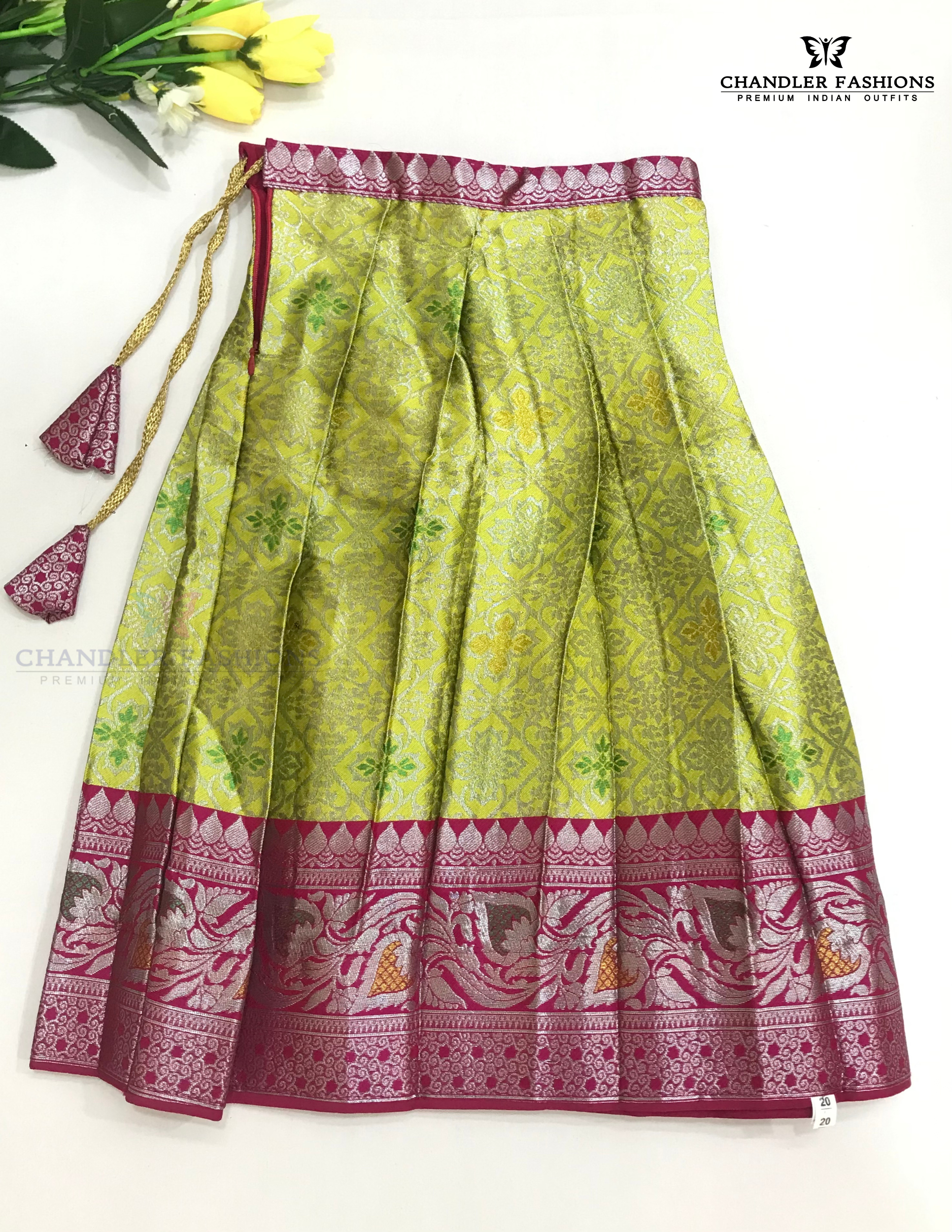 Charming Pink And Light Green Colored Silk Choli Sets In Surprise