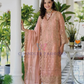 Pretty Peach Color Soft Organza Embroidery Work Salwar Suits With Dupatta