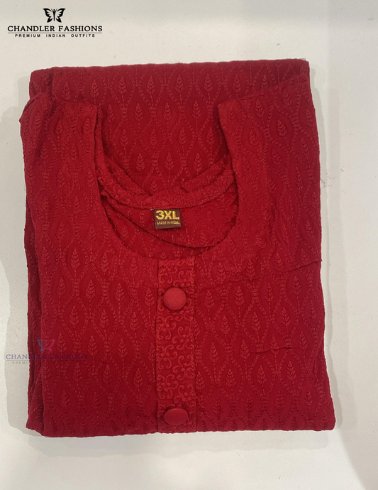 Ravishing Maroon Color Rayon With Chikankari Work Kurti For Women
