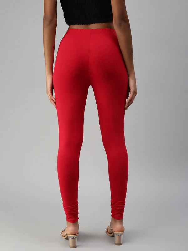 Red Colored Stretchable Rayon Elastane Leggings 