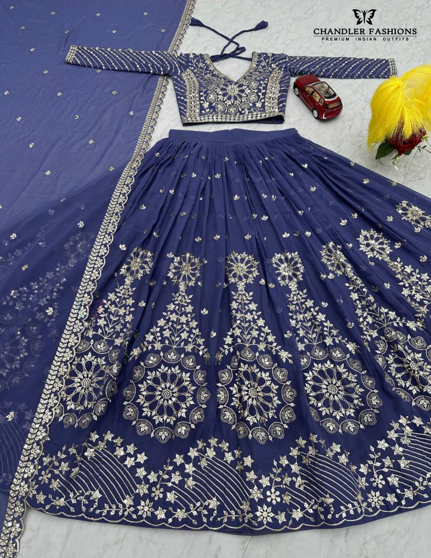 Blue Color Georgette Lehenga Choli With Embroidery Work In Mesa