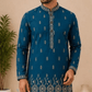 Alluring Teal Blue Color Linen Cotton With Print Work Men's Kurta For Men