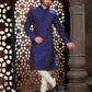 Alluring Blue Color Dupion Silk Lace Work With Pajama Set For Men's Kurta