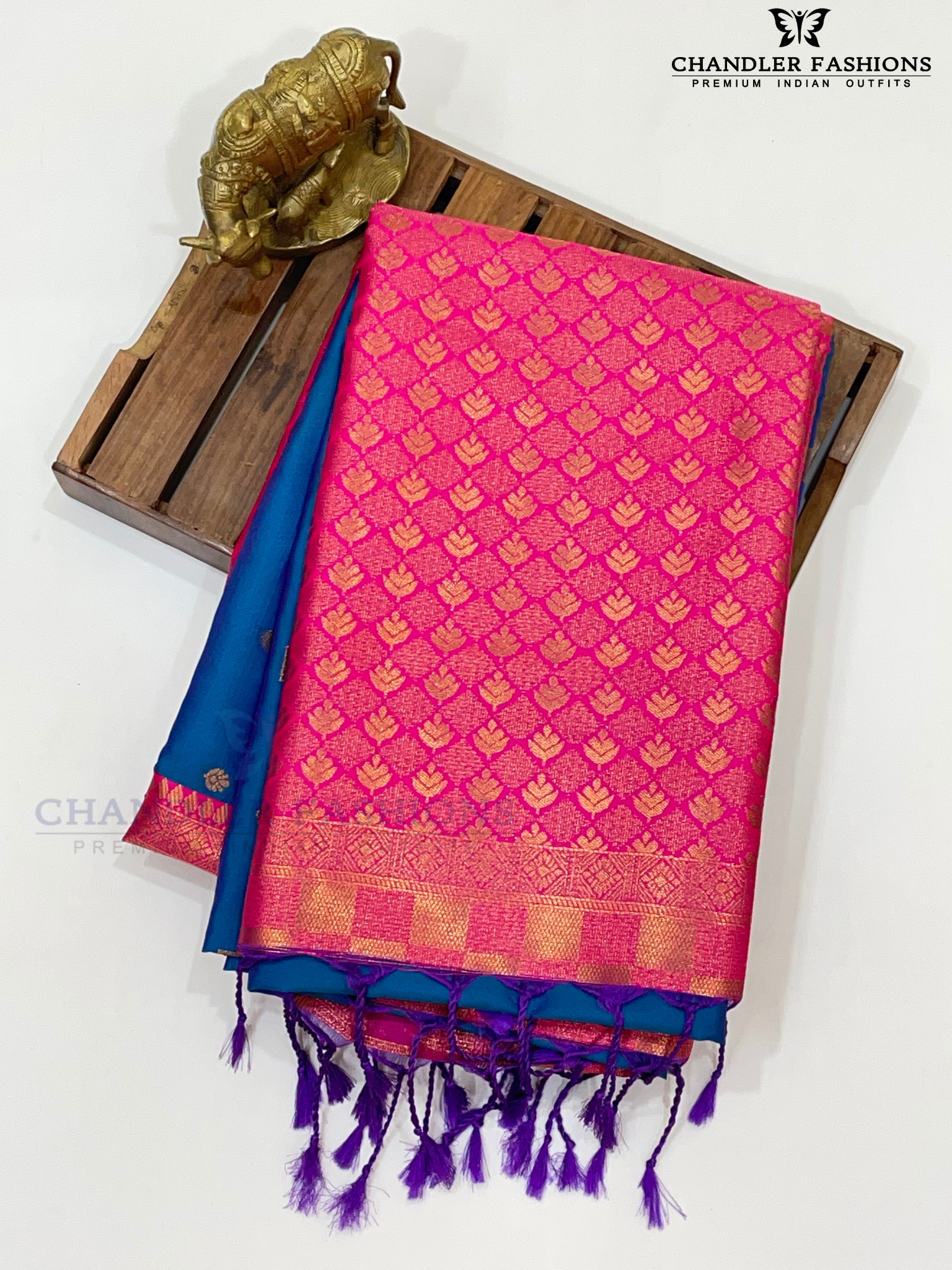 Blue Color Gold Zari Work Soft Silk Saree In USA