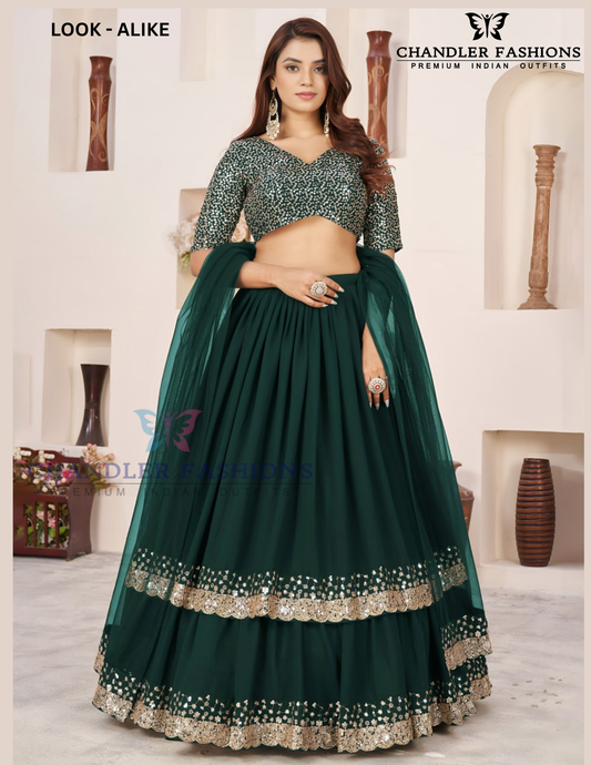 Gorgeous Green Color Georgette With Zari And Sequins Embroidery Work Lehenga Choli For Women