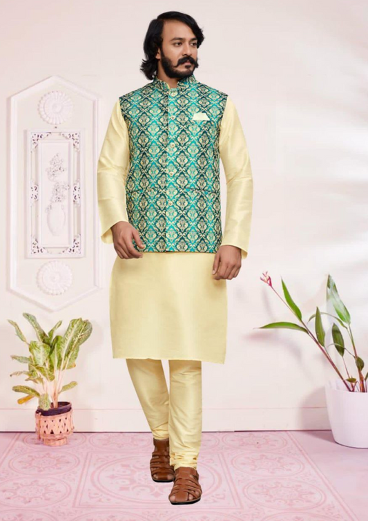 Attractive Green Color Digital Print Work With Kurta And Pajama Jacket