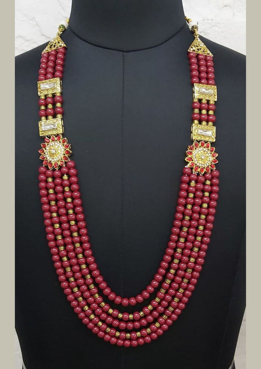 Wonderful Maroon Color Designer Beaded Pearl Mala For Men