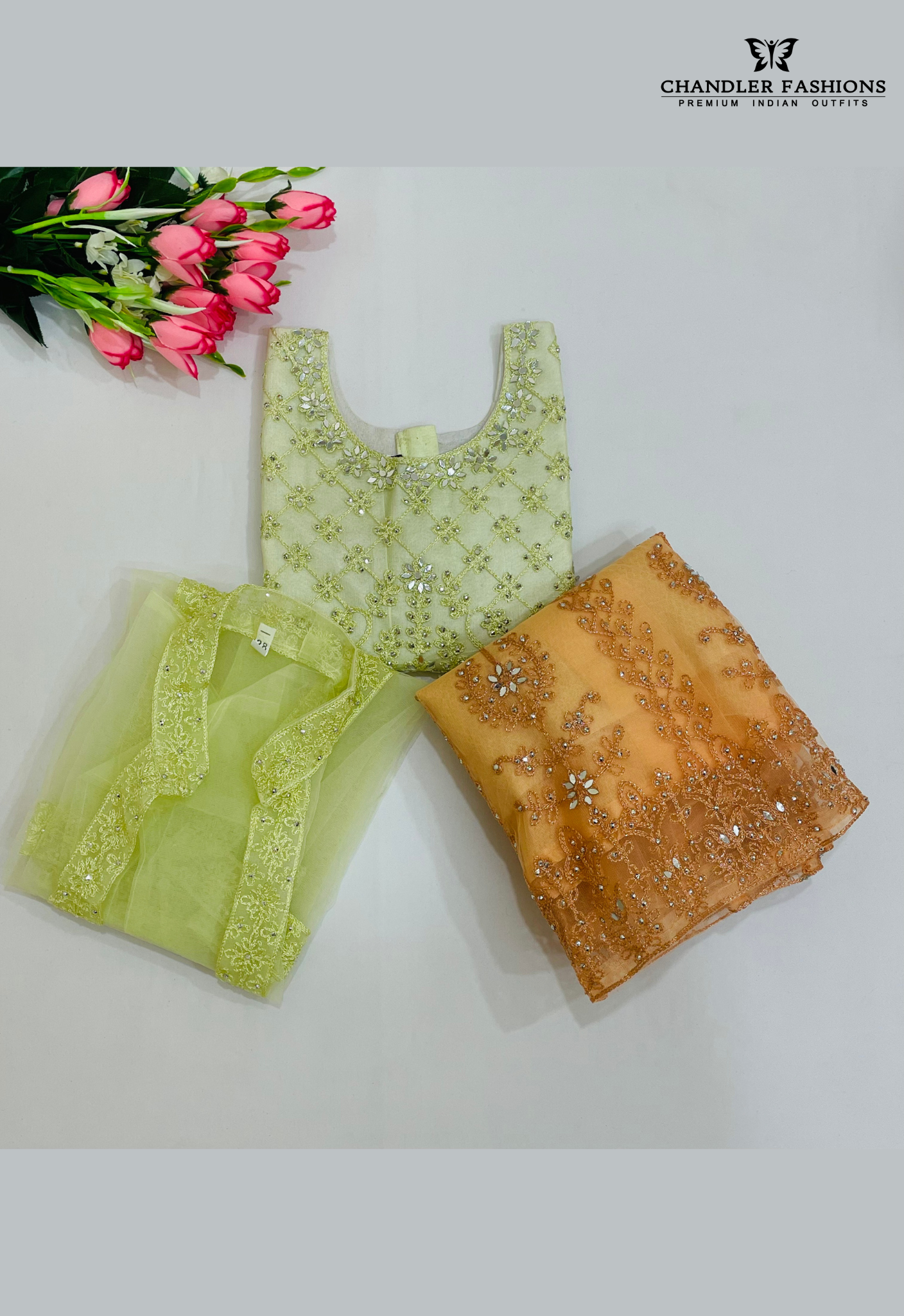 Elegant Pista Green Color Georgette Choli Sets In Chandler