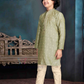 Fabulous Green Color Cotton Blend Kurta Pajama Set For Kids