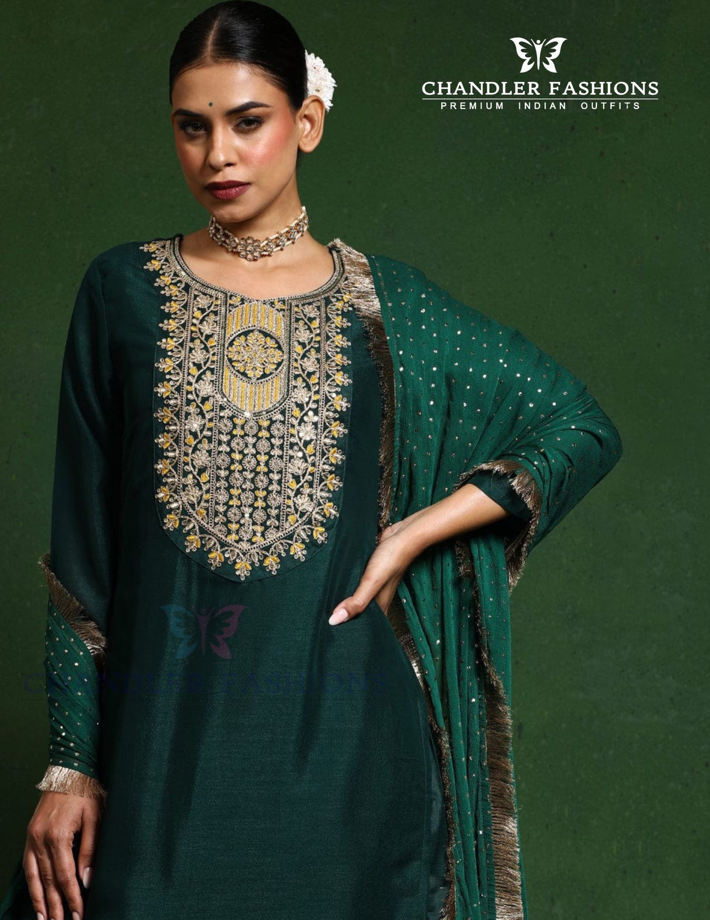 Dark Green Color Cotton Silk With Embroidery Work Salwar Suits For Women In Yuma