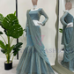 Teal Blue Color Sequins Work Lehenga Saree in USA